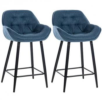 Taburetes de bar CLP Set de 2 con reposapiés en Tela Azul Gibson