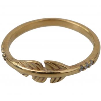 Nialaya Gold Feather Clear CZ 925 Silver Women Ring - EU55 | US7.5