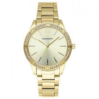 Reloj analógico para Mujer de Radiant. Colección Shiny Pastels. Reloj de Brazalete Dorado con Esfera a Tono y pedrería Blanca en el Bisel. 3ATM. 38mm. Referencia RA566201.