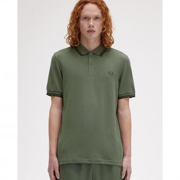 Fred Perry Men's Twin Tipped Polo Shirt - Short Sleeve, Cotton, Green, Size XL