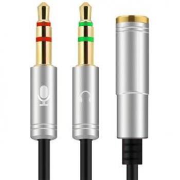 Cable Jack 3,5mm Doble Macho a Hembra para Micrófono y Auriculares