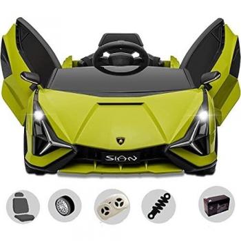 (VERSIÓN Top) Coche Eléctrico para Niños Lamborghini SIAN 12V, Asiento en Polipiel, Ruedas de Goma