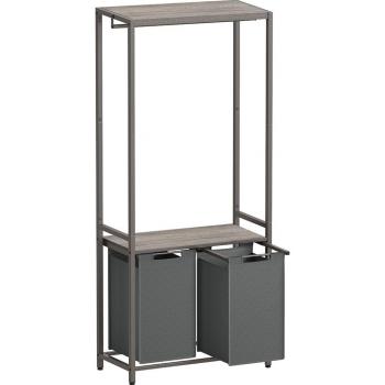 Mueble de almacenamiento para ropa sucia con cesto doble, barra colgante, estante superior, 2 bolsas extraíbles y desmontables de 46 litros cada una