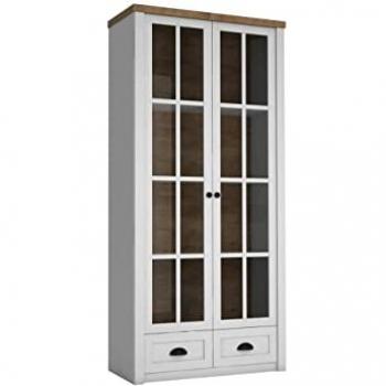 Vitrina Alta LED Parma Lefkas Roble con 2 Puertas y 2 Cajones, 198x90x43cm