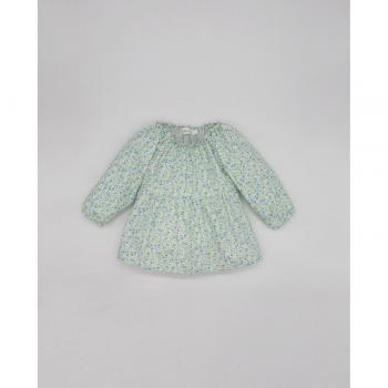 Blusa flores amarilla azul y verde con manga abullonada