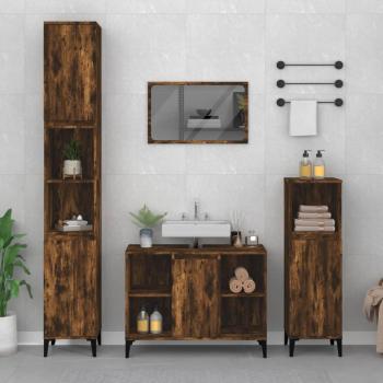 Armario de lavabo madera contrachapada roble ahumado 80x33x60cm Marrón