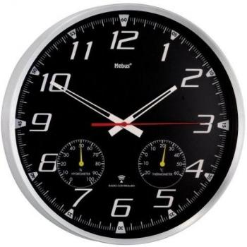 Mebus 52660 Quartz Wall Clock Círculo Negro, Plata - Reloj de Pared