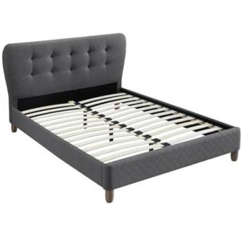 Cama 140 x 190 cm con cabecero capitoné de tela gris - ELIDE