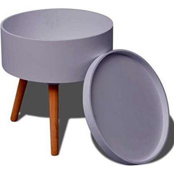 Round White Side Table with Serving Tray 39.5x44.5 cm