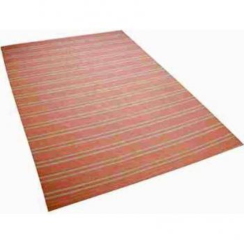 Alfombra Rosa Reversible de Material Sintético 140 x 200 cm para Exterior e Interior con Rayas Blancas Akyar