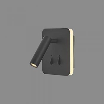 Aplique de Pared LED Mantra Cayman Cuadrado Negro con Luz Cálida y Lector 6W + 3W, 3000K, 620lm, Interruptor Individual, Garantía de 3 Años