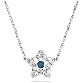 Swarovski Stella Blue Star Necklace - Adjustable, Women's Pendant, Rhodium Plated, Gray color, Size: ONE SIZE, Features blue and white crystals in a rhodium plated setting, from the Stella Collection