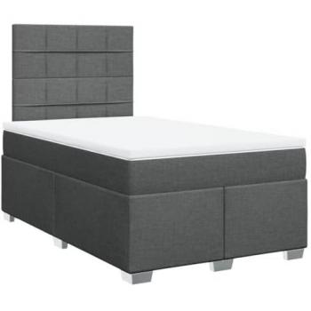 Cama box spring con colchón tela gris oscuro 120x190 cm