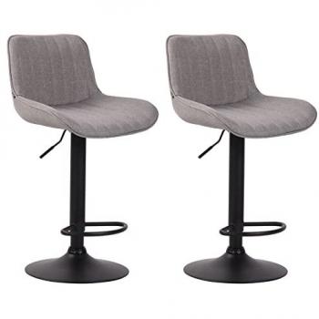 CLP Set de 2 Taburetes de Bar Regulables en Tela Gris y Negro