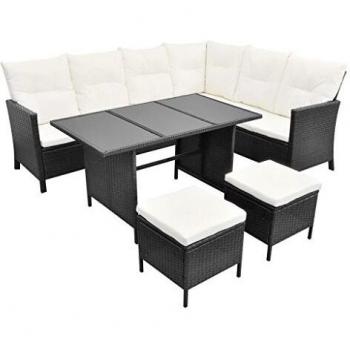 4-Piece Black Poly Rattan Garden Lounge Set with Cushions