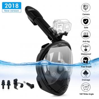 HOBFU Máscara de Buceo, Máscara Facial Completa, 180 ° Máscara de Buceo, Máscara de Snorkel, Máscara Easybreath, Anti-vaho Anti-Fuga, Cámara GoPro, Tamaño Universal para Todos los Adultos y Niños