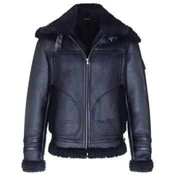 Men's Retro Black Sheepskin Biker Jacket - Avignon - Size 4XL