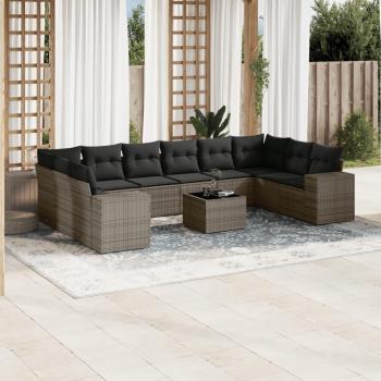 11-Piece Grey Poly Rattan Garden Sofa Set with Cushions