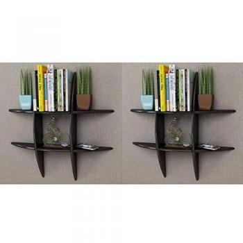 vidaXL 2X Estanterías Pared Negro Librería Biblioteca Salón Decoración Casa