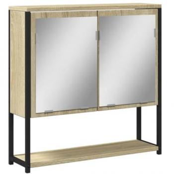 Armario con espejo de baño madera roble Sonoma 60x16x60 cm Marrón