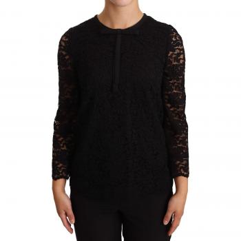 Black Floral Lace Long Sleeve Blouse Top