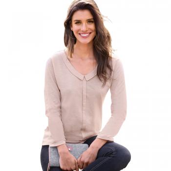 VENCA Camiseta Escote v y Cuello Colegiala con Tabla Central by Vencastyle,Rosa Suave,L