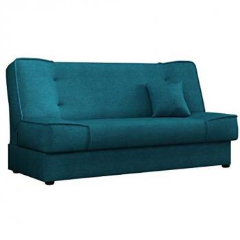 Sofá-cama Columbus 117 turquesa con caja de ropa de cama, dimensiones 175 x 80 x 80 cm, sofá esquinero con función de dormir y reposabrazos regulables