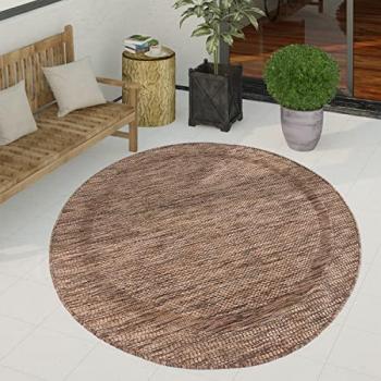 Alfombra Interior y Exterior Balcón Terraza Cocina Moderna Dibujo Geométrico Motivo Abstracto Marrón Ø 200 cm Redonda - Paco Home