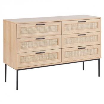 Cómoda Boho con 6 Cajones de Ratán y Estructura de Metal, Madera Clara Pasco