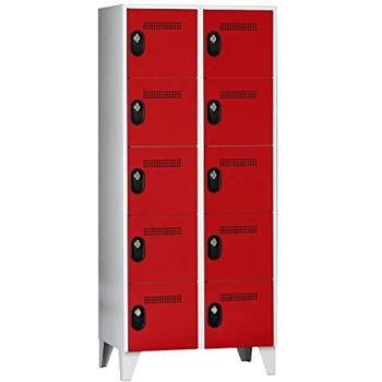 Armario de 5 compartimentos bajo llave Köln 2 Wolf, color gris claro y rojo fuego, altura de compartimento 320 mm