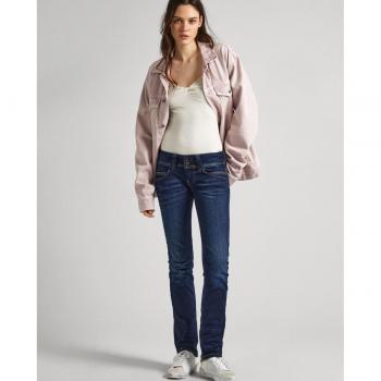 Pepe Jeans - Vaquero recto de mujer tiro bajo con cierre de doble botón, jeans Venus azul, fit regular