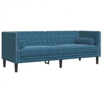 Sofá Chesterfield 3 plazas con cojines terciopelo azul