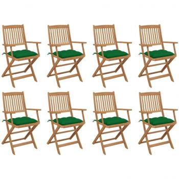 Conjunto de 8 sillas de jardín plegables con cojines de madera maciza Acacia
