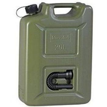 Hünersdorff 802000 bidon Profi | Kit de Motor Gasolina/Diesel | 20L | bidones de plástico probados | con Tubo de Salida/Boquilla | Verde/Oliva | Homologación UN | Cierre de Seguridad para niños