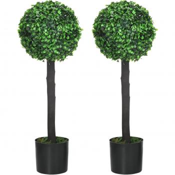 HOMCOM Set de 2 Arbustos Artificiales Decorativos 60cm Boj Sintético