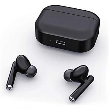 HONFAY Auriculares Bluetooth, Auriculares Inalámbricos Estéreo 3D con Micrófono, IPX5 Control Táctil Cascos Inalambricos Bluetooth Deportivos, Cancelación de Ruido/25H Playtime/Type C - Negro