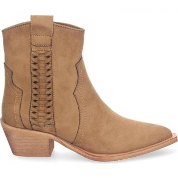 Botines tacón campero elegantes detalle trenzado mujer color camel M4015