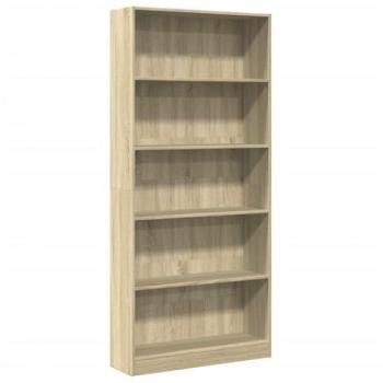 Estantería de madera de ingeniería roble Sonoma 80x24x176 cm, estantería de libros, librería, estante de almacenamiento