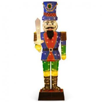 6ft Pre-Lit Metal Nutcracker with Sword and 110 LED Lights