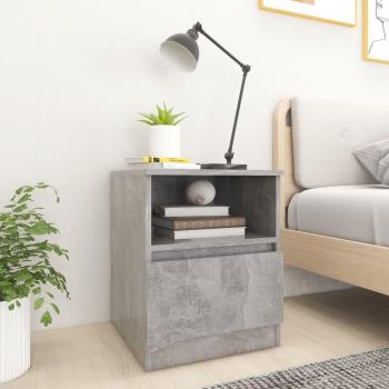 Mesita de noche de hormigón gris y madera multicapa 2 piezas 40x40x50 cm