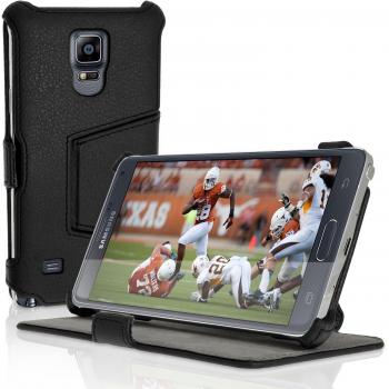 iGadgitz U3200 - Carcasa Compatible con Samsung Galaxy Note 4 SM-N910, Piel con Soporte y Protector Pantalla - Negro