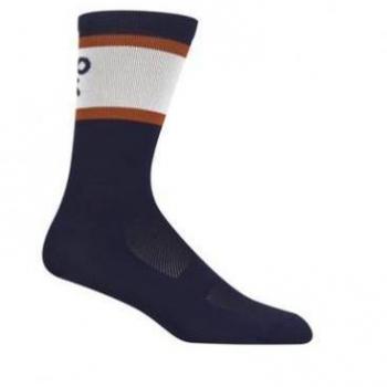 Calcetines Giro COMP HIGH RISE MIDNIGHT RETRO - Alta compresión, diseño retro, color azul marino con detalles en blanco, talla S