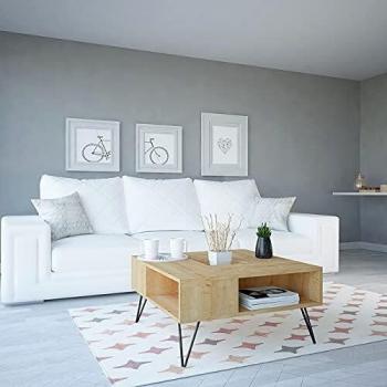 iDiffusion Mesa Baja de diseño Lord-L. 80 cm. Altura: 38,6 cm – Marrón, Roble, Negro, 80x80x38,6 cm
