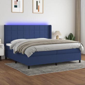 Cama box spring con colchón de muelles y luces LED azul 200x200 cm tela