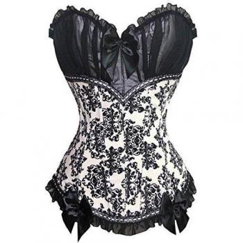 Charmian Women's Vintage Floral Chiffon Bowknot Overbust Boned corsé Bustier Beige 2X-Large