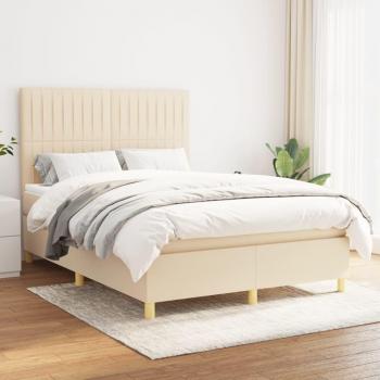 Cama box spring con colchón de tela color crema 140x190 cm