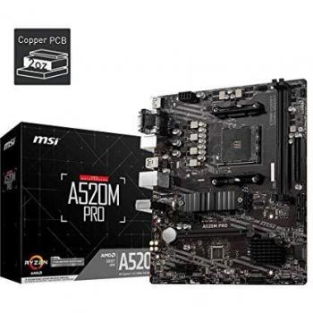 MSI A520M PRO Motherboard 'mATX, AMD Ryzen 3000 3rd Gen, AM4, DDR4, M.2, USB 3.2 Gen 1 Type A, DisplayPort, LAN, HDMI'