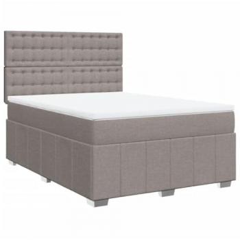 Cama box spring con colchón de muelles en tela gris taupe 140x200 cm