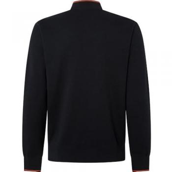 Sudadera de hombre Hackett Knit Half Zip negra con detalles naranjas, Casual, Algodón, HM703231 - M