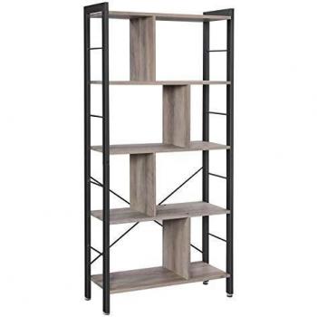 VASAGLE Biblioteca, Armario de Libros, Estantería de Estilo Industrial, Librería de 4 Niveles, para Salón, Estudio, Oficina, Cocina, Habitación de Ninos, Greige y Negro LBC012B02